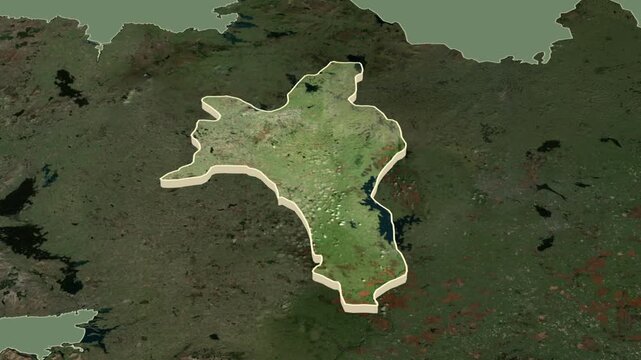 Roscommon region, Ireland, extruded. Map animation