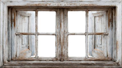 Wooden window frame with aged texture, isolated on white