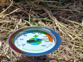 Compost Thermometer Showing Hot Zone Temperature in Organic Pile