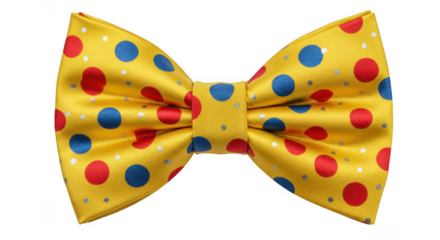 Bright yellow polka dot bow tie isolated on transparent background