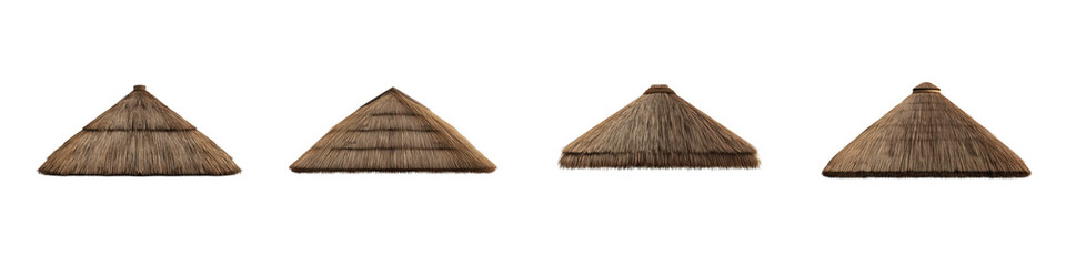 Four Varying Designs Of Natural Thatched Roofs With Distinct Textures And Shapes Isolated On A Transparent Background Transparent Background