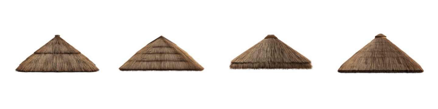 Four Varying Designs Of Natural Thatched Roofs With Distinct Textures And Shapes Isolated On A Transparent Background Transparent Background