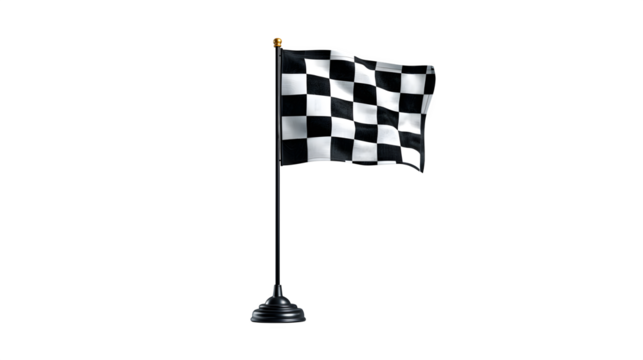 Finish line goal flag standing upright, isolated on white
