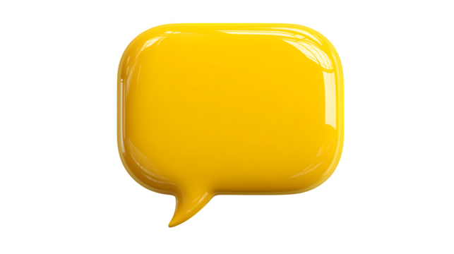 Yellow speech bubble icon with shadow, isolated on white