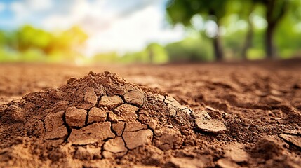 Obraz premium Close-up of parched, cracked earth in a field under a bright sky