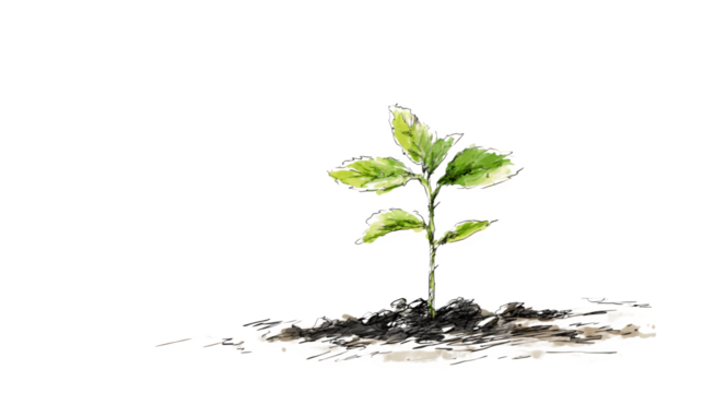 Young green seedling growing from soil, hand-drawn sketch style, isolated - Powered by Adobe