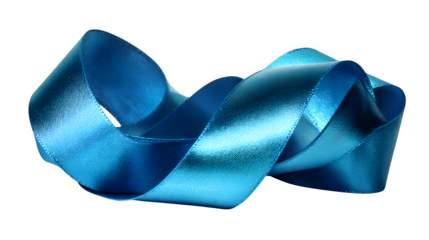 Folded blue satin ribbon band for gift wrapping, isolated on white