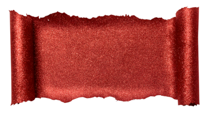 hd realistic red glitter christmas paper scroll with ripped edge isolated on white