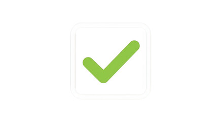 Green check mark inside white outline box isolated on transparent background