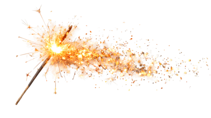 Glowing golden New Year sparkler on white background, festive effect