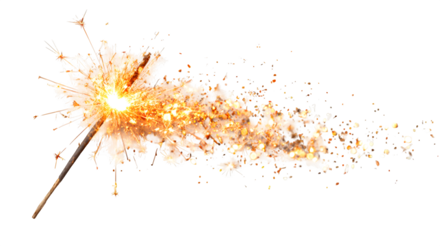 Glowing golden New Year sparkler on white background, festive effect