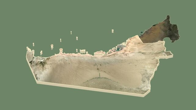 Abu Dhabi region, United Arab Emirates, extruded. Map animation
