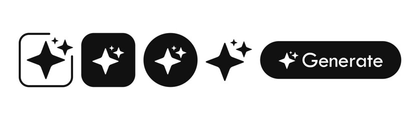 Artificial intelligence application generate logo set, AI black style icons. Vector illustration