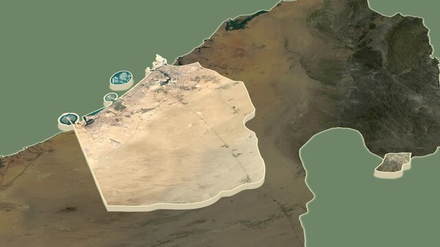 Dubay region, United Arab Emirates, extruded. Map animation