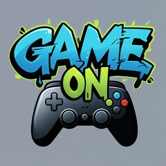 Stylized "Game On!" text with a video game controller.