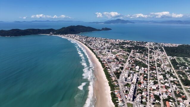 Mariscal Beach In Bombinhas Santa Catarina Brazil. Turquoise Ocean Waves Gently Crashing On Tropical Beach. Paradise Landscape Idyllic Amazing. Paradise Coast. Bombinhas Santa Catarina.