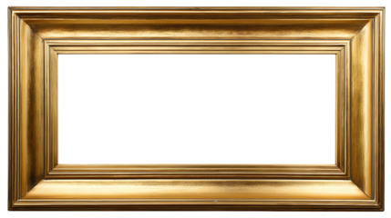 Golden rectangular picture frame with inner shadow, isolated on white