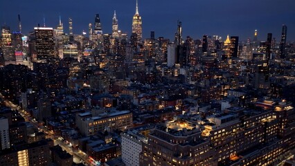 Obraz premium New York Skyline In Manhattan New York United States. Capturing The Hustle And Bustle Of A Vibrant City From Above. Night Freeway Road Downtown Cityscape. Night Outdoors Downtown. Manhattan New York.