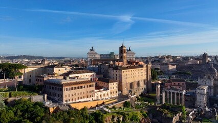 Rome Skyline In Rome Lazio Italy. Birds Eye View Of Medieval Building In Famous District Of City....