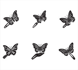 Elegant Butterfly Silhouette Collection on White Background for Design and Decoration Projects Featuring Graceful Insect Shapes