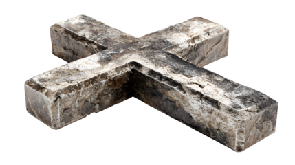 Grey stone crucifix cross with texture, isolated on white