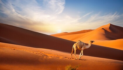 image of a solitary camel gracefully maneuvering through vast expanse of arid desert embodying indomitable spirit and unwavering resilience amidst unforgiving elements