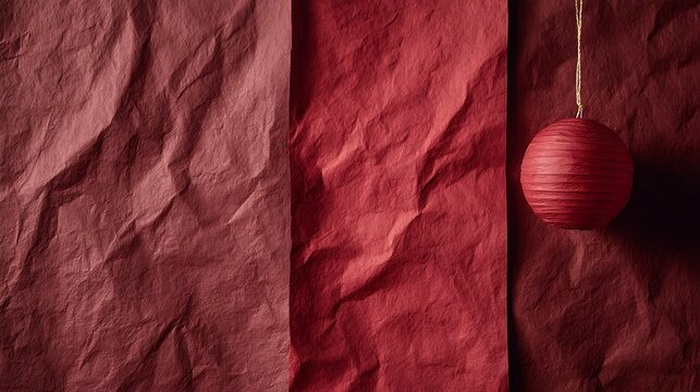 Crimson paper texture with hanging lantern crumpled