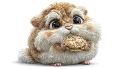 Fototapeta premium Adorable cartoon hamster holding a cookie Cute pet animal with isolated on white.