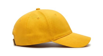 Fototapeta premium A bright yellow baseball cap isolated on a white background