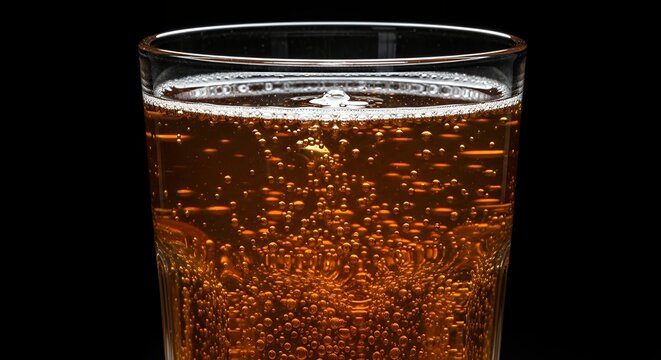 A mesmerizing close-up cinemagraph of a living kombucha drink with continuously rising bubbles.