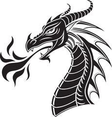 Black and white dragon tattoo vector illustration with tribal design elements