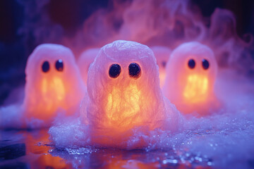 ghosts with glowing eyes in the snow.
