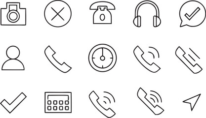 Set of web design icons including symbols for music, phone, search, and more