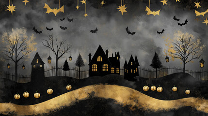 halloween background in black and gold 