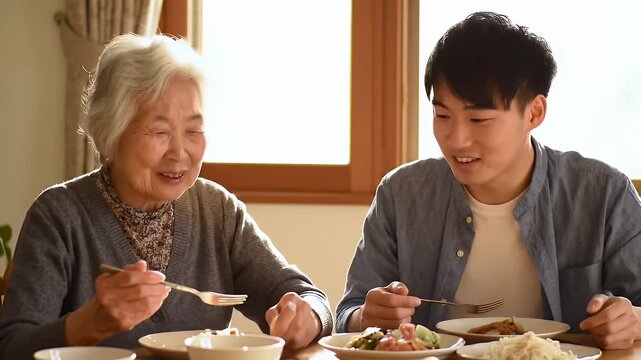 Happy family lunch with home dining.
