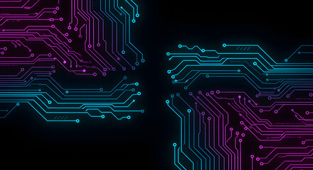 Abstract circuit board digital technology background with glowing lines and connections design