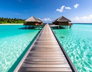 Fototapeta premium Tropical overwater bungalows on a pier (1)