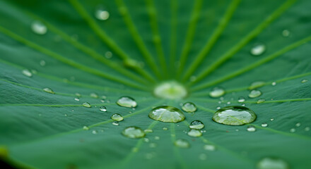 Water drops on green leaf nature background fresh dew closeup plant foliage purity environment organic surface