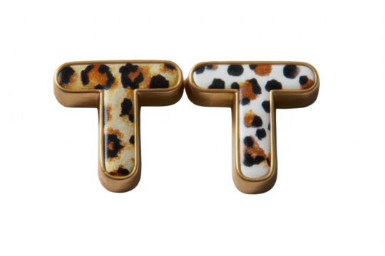 Gold-toned "TT" letters,  leopard-print