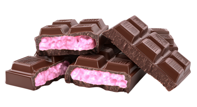 strawberry flavored chocolate bar inside isolated on a transparent background - Powered by Adobe