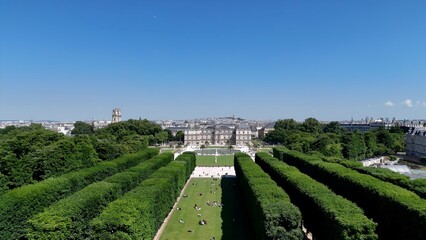 Luxembourg Gardens In Paris Ile De France France. Famous Botanical Garden Showing The Around The City. Town Sky Clouds Backgrounds Urban. Town Panorama. Paris ile de france.