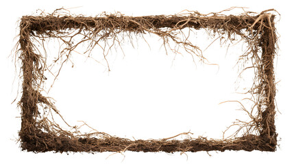 hd realistic picture frame made of twigs and roots isolated on white
