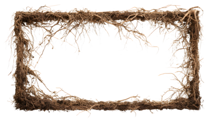 hd realistic picture frame made of twigs and roots isolated on white