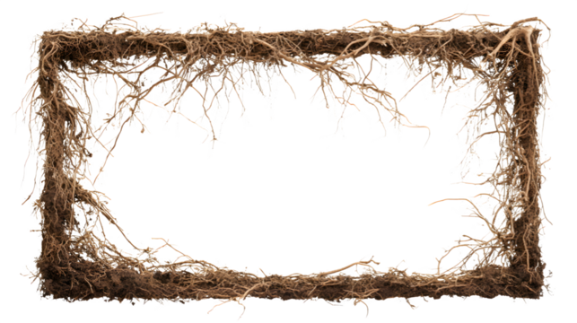 hd realistic picture frame made of twigs and roots isolated on white