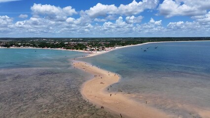 Moses Way In Santa Cruz Cabralia Bahia Brazil. Turquoise Ocean Waves Gently Crashing On Tropical Beach. Paradise Landscape Idyllic Beauty. Summertime Idyllic Coast. Santa Cruz Cabralia Bahia.