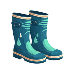 A cartoon illustration of a pair of blue rain boots with water drops. Ideal for websites or blogs about weather, gardening, outdoor activities, or fashion.

