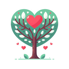 A colorful flat illustration of a tree with a heart-shaped canopy and foliage. Ideal for websites or blogs about love, nature, family, relationships, or environmental topics.

