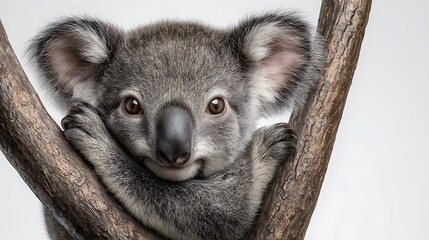 Cute Koala Bear Relaxing on a Tree Branch with Australian Wildlife.