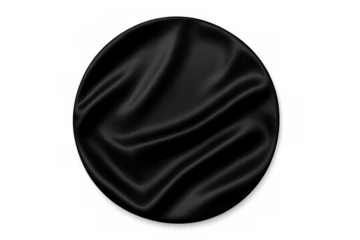 Silky black fabric swirling gracefully, revealing soft folds and translucent texture against pristine background