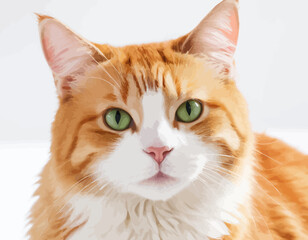 The cat's expression is gentle and alert, with a hint of a smile. The background is a simple, solid light gray, which highlights the white of the figurine and makes the colorful features stand out. Th